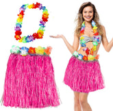 Ensemble jupe à pompons rose 40 cm et collier hawaïen Nessiworld Hawaii Luau Aloha